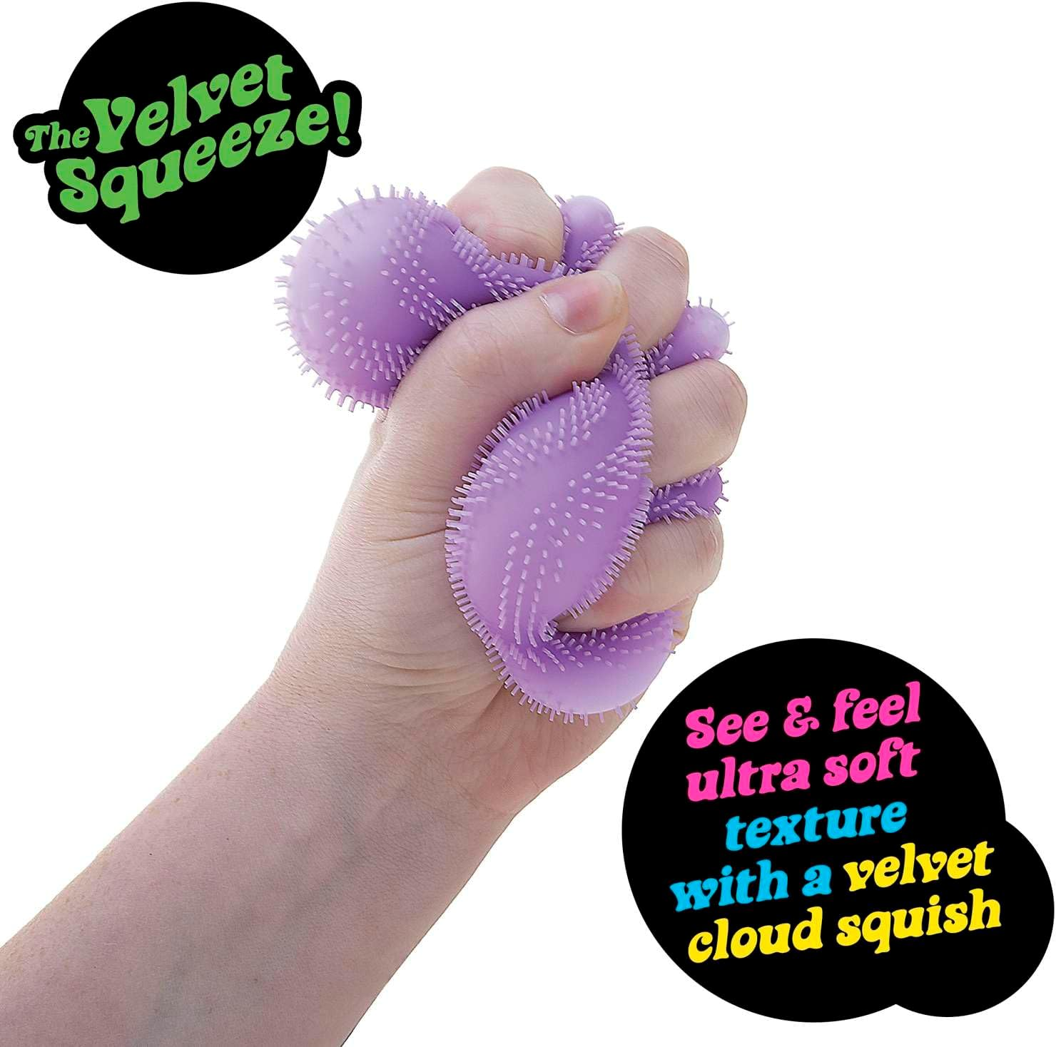 Needoh Fuzz Ball Wonder Waves - Ultra-Soft Squishy Stress Toy with Wavy Texture, Velvet Squeeze & Cloud-Like Feel, Assorted Colours (Pink, Purple, Blue, Green, Orange), 6.35Cm Diameter, Ages 3+ image number 3