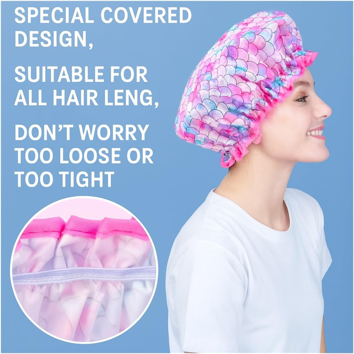 3 Pack Kids Shower Caps &ndash; Waterproof Reusable Hair Caps for Girls & Toddlers, Oversized Adjustable PE Bath Caps with Cute Design for Children and Women image number 1