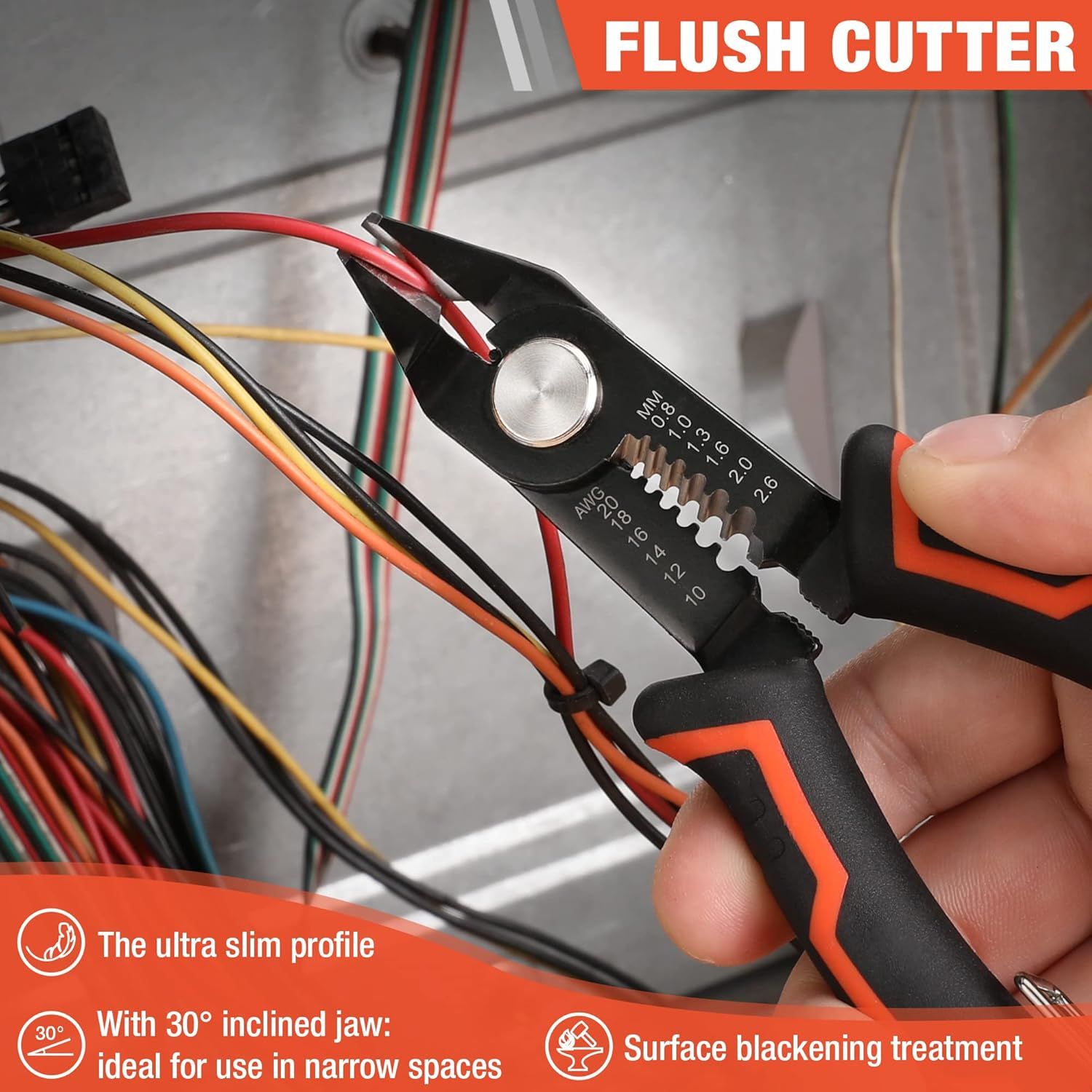 Valuemax Wire Stripper and Cutters, 10-22 AWG Wire Stripper, Spool Cutter with Safety Lock and Curved Bevel Edge, Diagonal Side Cutters for Electronics, Jewelry, 3D Printing and Crafts image number 5