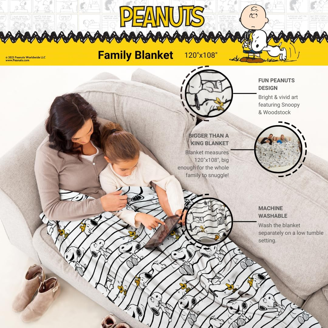 Franco Peanuts Snoopy Bedding Super Cozy Oversized Family Size Blanket, 120 in X 108 In, (Officially Licensed Product) Collectibles