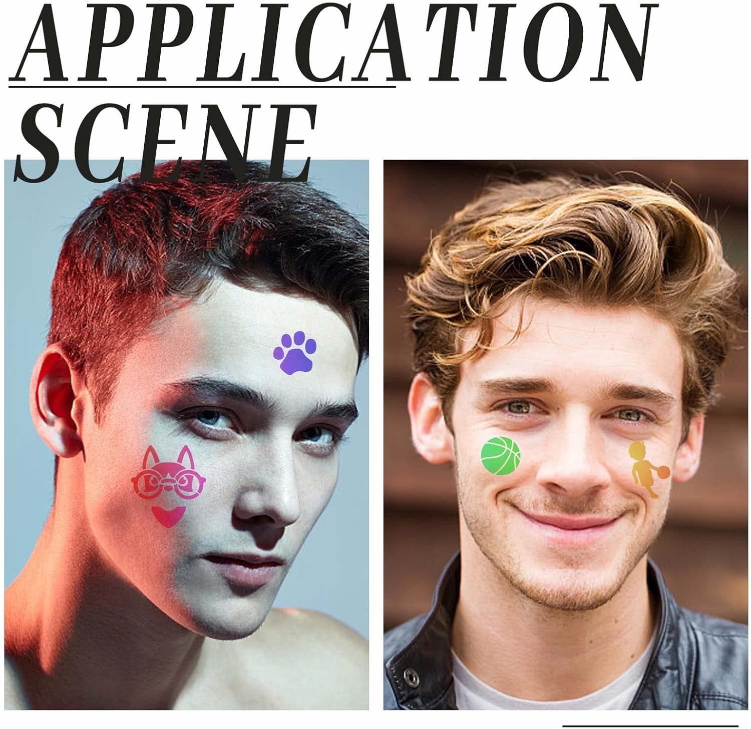 GORGECRAFT 24Pcs Face Paint Stencils Body Painting Template Vehicle Aircraft Ships Ball Sports Animals Dinosaurs Pattern Reusable Soft Tattoo Stencils for Cosplay Sports Party Body Makeup Art Painting