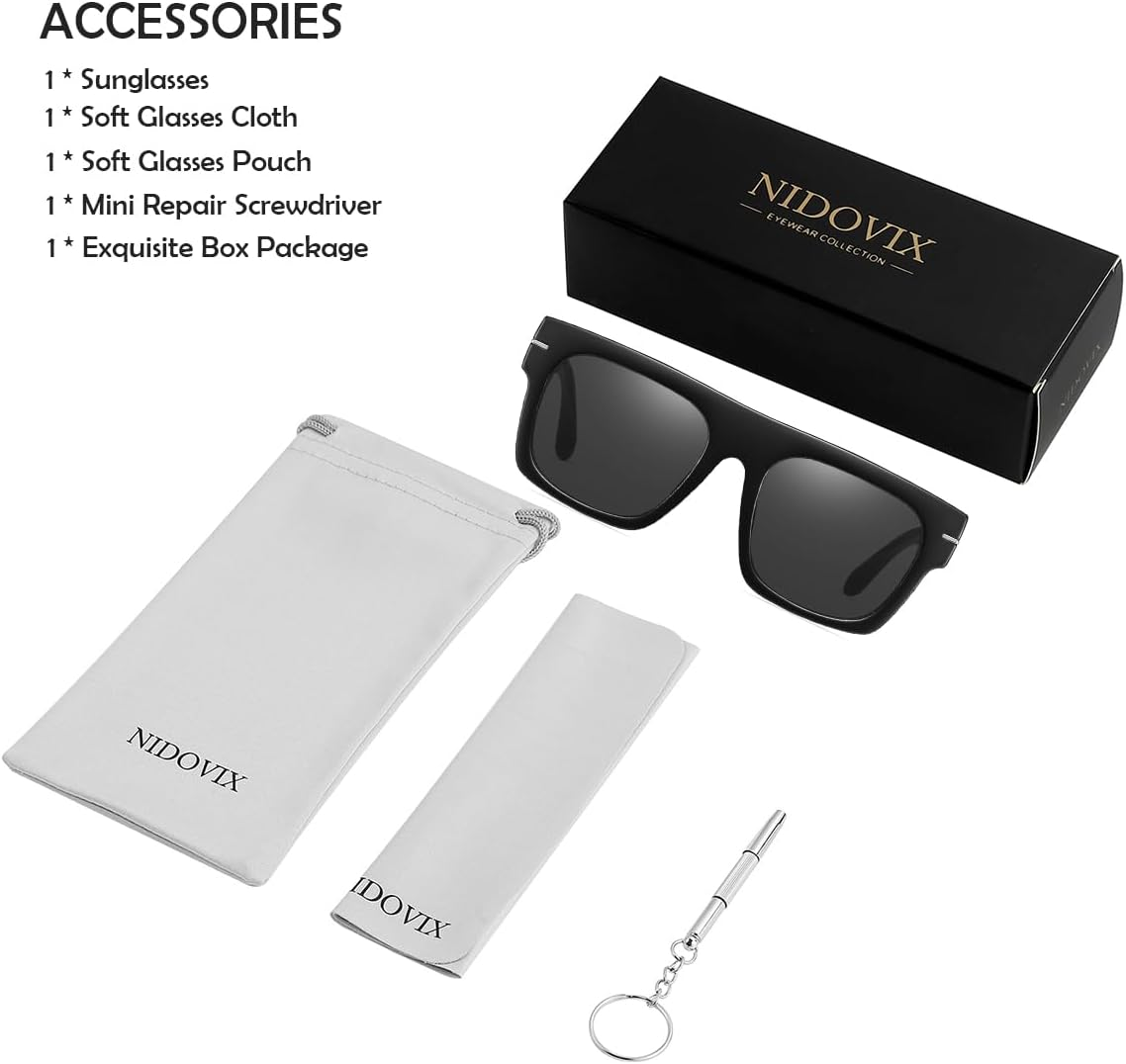 NIDOVIX Classic Vintage Square Sunglasses for Men Women Large Frame Retro 70S Sun Glasses UV400 Protection image number 2