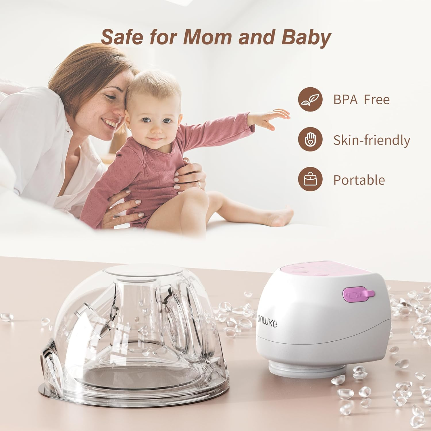 ANWIKE Electric Breast Pump Ultra-Light 193G - Painless Wearable Breasts Pump, 3 Modes 9 Levels with LED Display, Low Noise, Hands-Free Breast Pump Electrical with 21/24Mm Flanges, BPA Free, Orange image number 5
