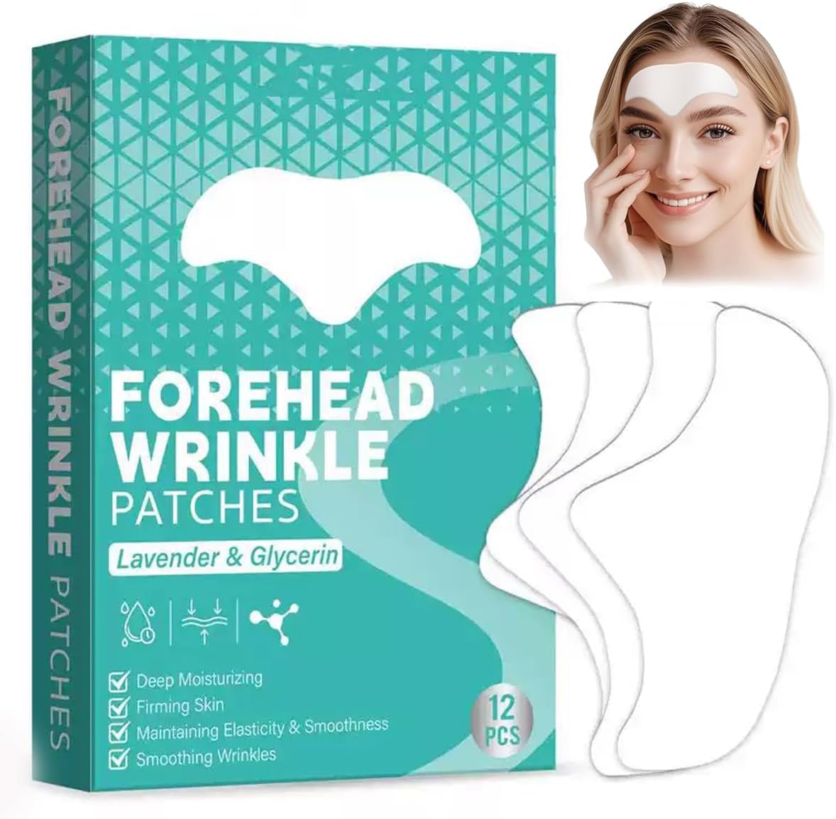 12 Pack Forehead Wrinkle Patches,Collagen Wrinkle Patche,Apply to the Skin between the Foreheads,Reduce Forehead Wrinkles,Deep Crease Care for Sensitive Skin,Moisturize Facial Care