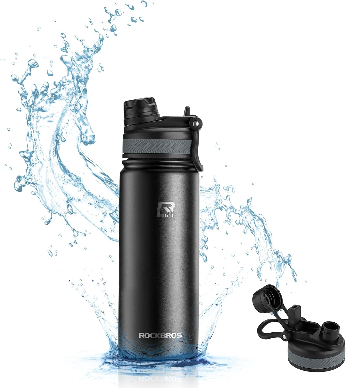 ROCKBROS Insulated Water Bottle with Straw, Stainless Steel Sports Water Cup Flask Leak Proof with Handle Keep Warm and Cold for Hiking, Cycling, Bike Travel, School Sports (White, 18, Ounces)