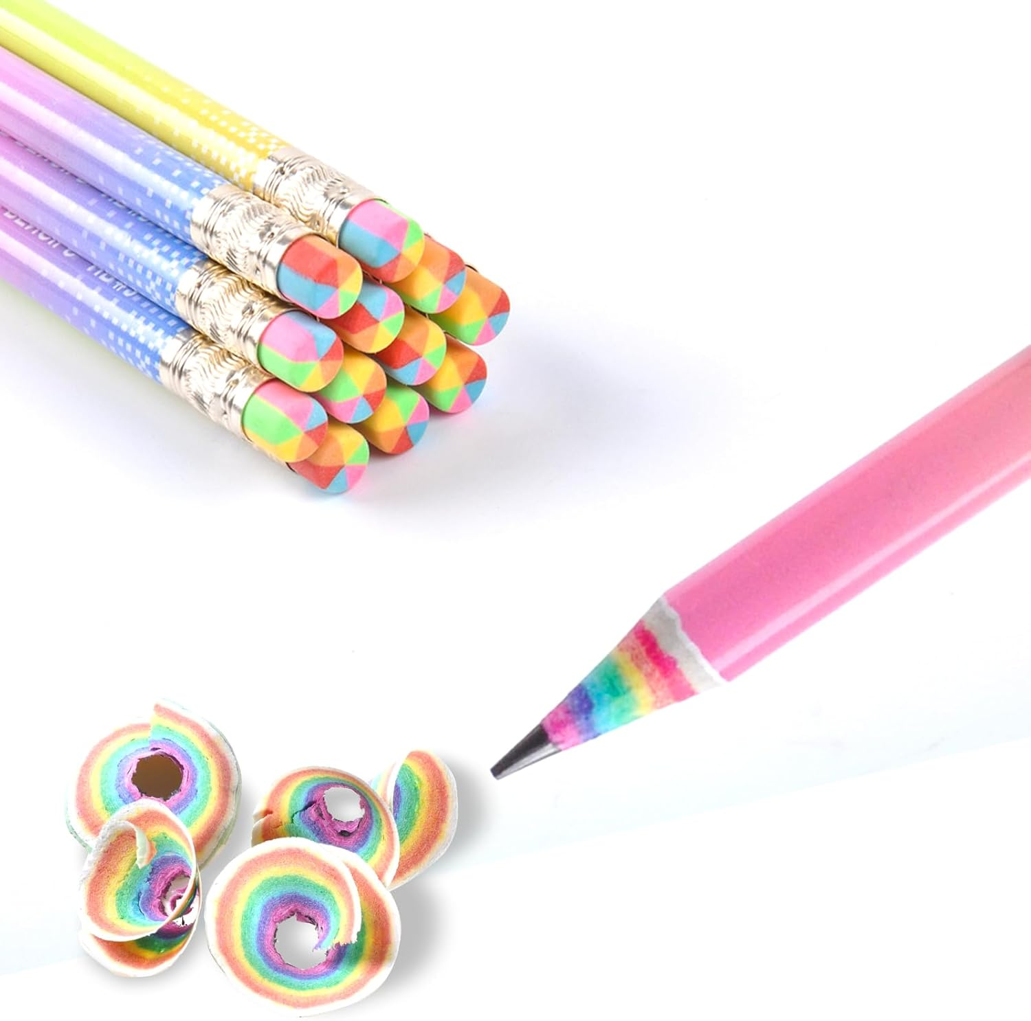 Pre-Sharpened Pencils HB #2 Eco Rainbow Paper Pencil Cute Pencils for Kids Number 2 Pencil with Erasers for School, Writing, 12 Count image number 2