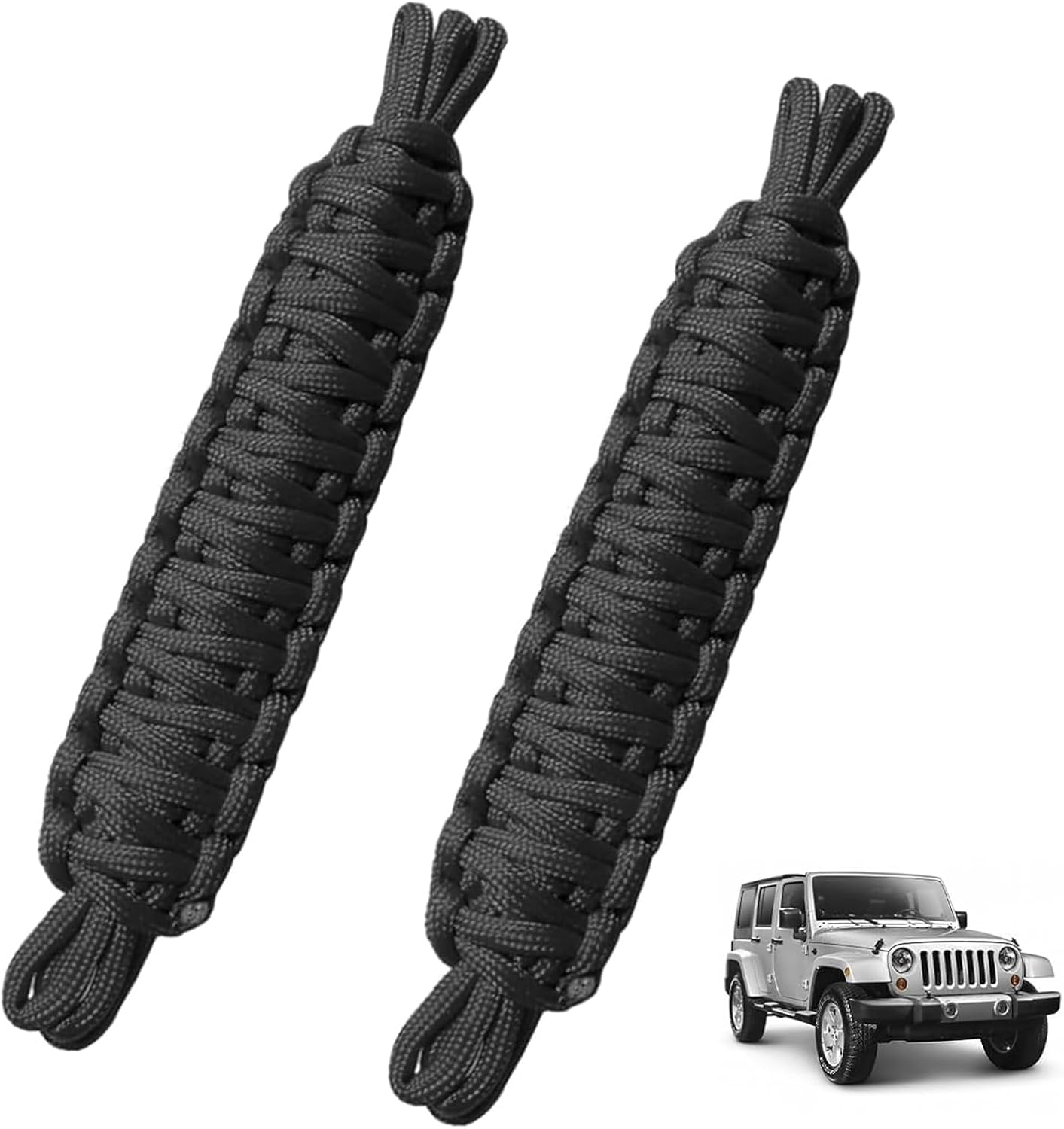 Yumfugu Pack-2 Car Door Limit Straps, Heavy-Duty Paracord Hand-Woven Straps Locator, Tensile Resistant Door Swing Limiter, Swing Door Check Limiter, for Jeep Wrangler CJ YJ TJ JK JKU JL (Black)