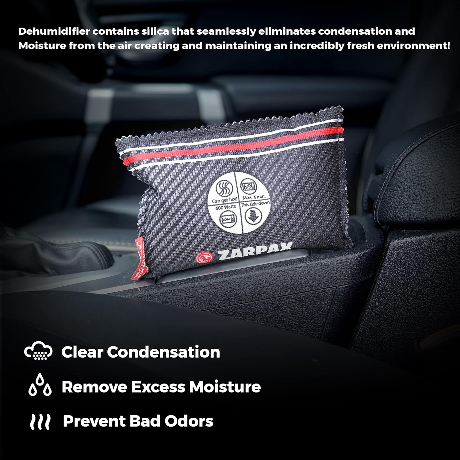 Zarpax Reusable Car Dehumidifier - Rechargeable Dehumidifier for Car, Trucks, and Rvs - Prevent Damp & Moisture on Windscreens with This Portable Moisture Absorber for Car - anti Fog Car Windshield image number 6