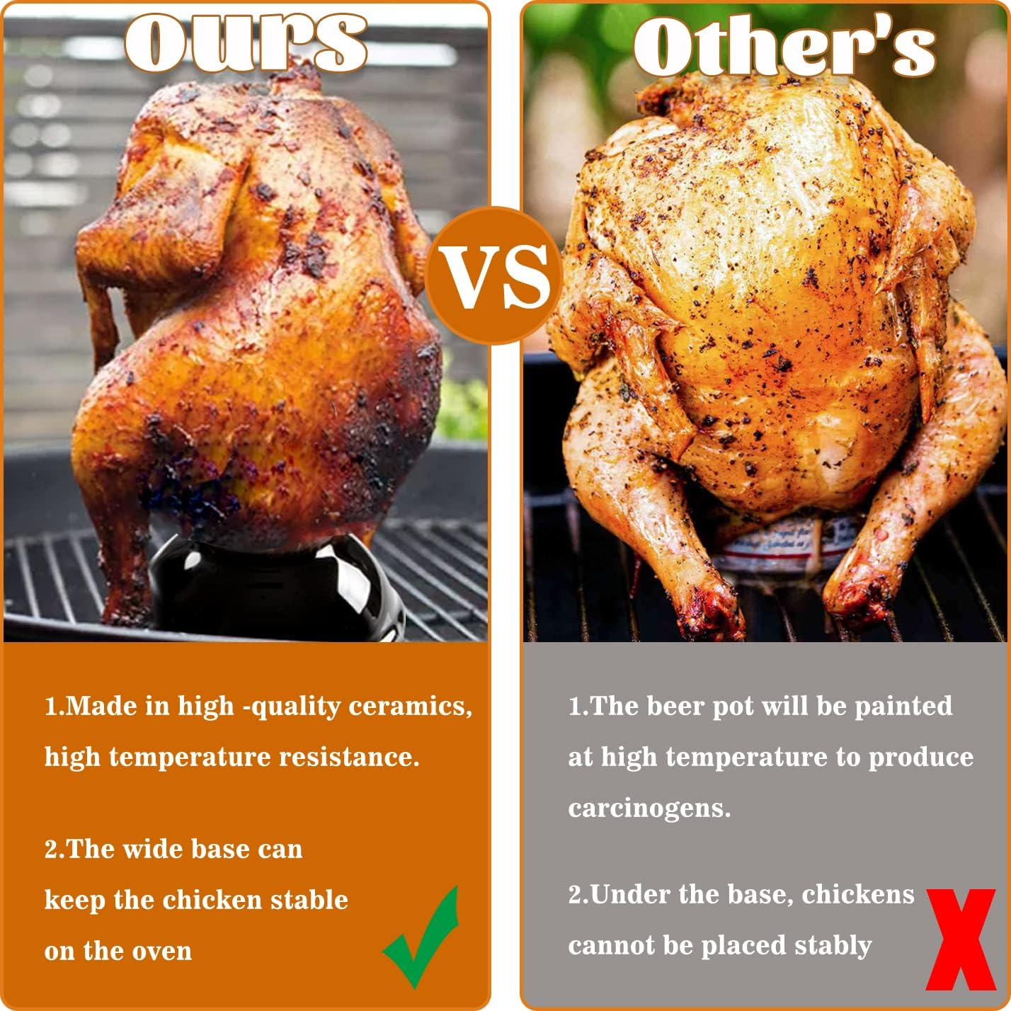 Kamaster Black Ceramic Chicken Holder for Grill, Beer Can Chicken Throne for Smokers Grill Green Egg Parts Non-Stick Steamer Roaster Rack Vertical Stand for Kamado BBQ Accessories image number 1