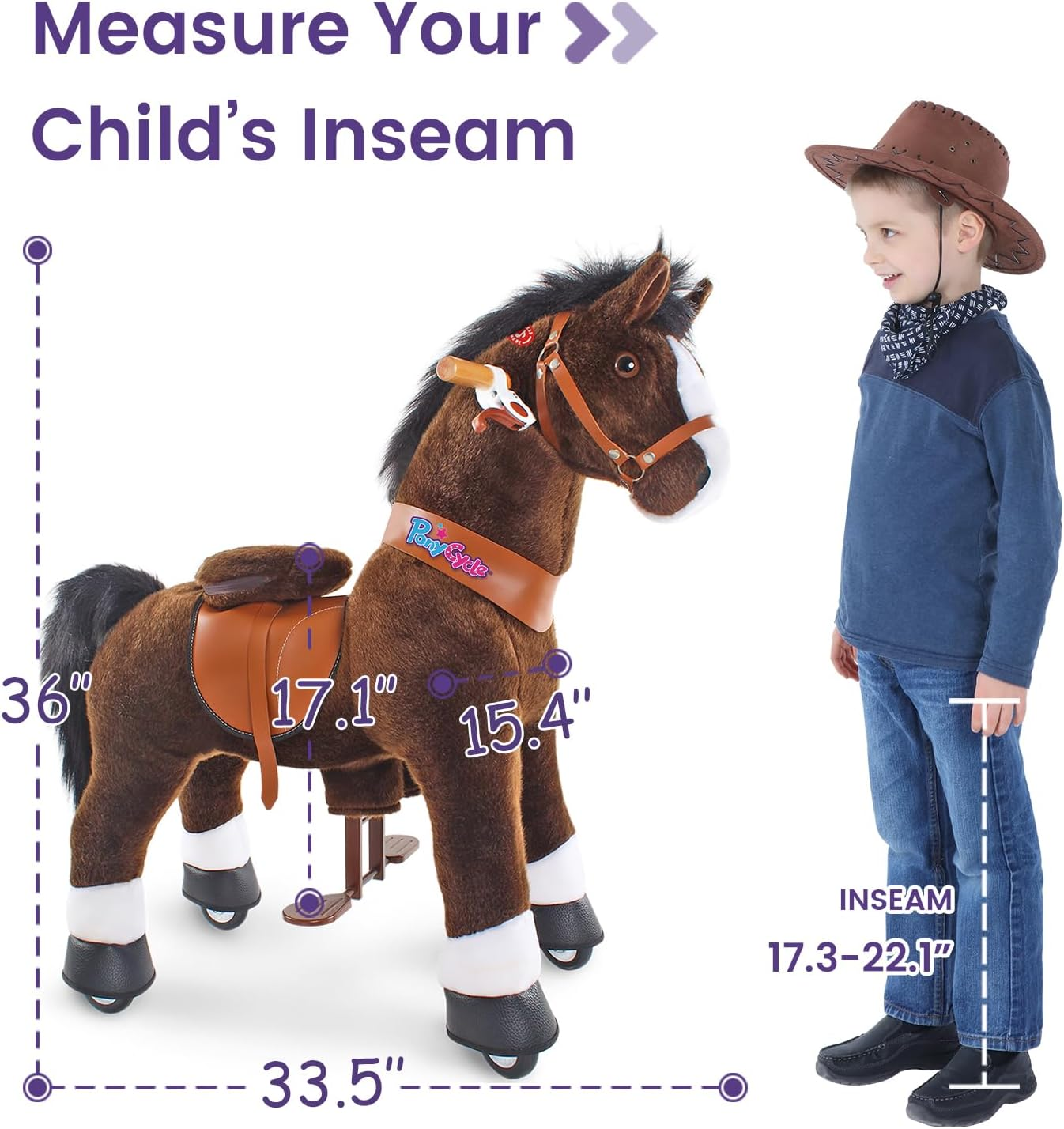 Ponycycle Authentic Ride on Horse Toy Walking Horses (With Brake/ 35" Height/ U4 for Age 4-9) Ride Horse Giddy up Pony Toy Chocolate Brown Ux421 image number 5