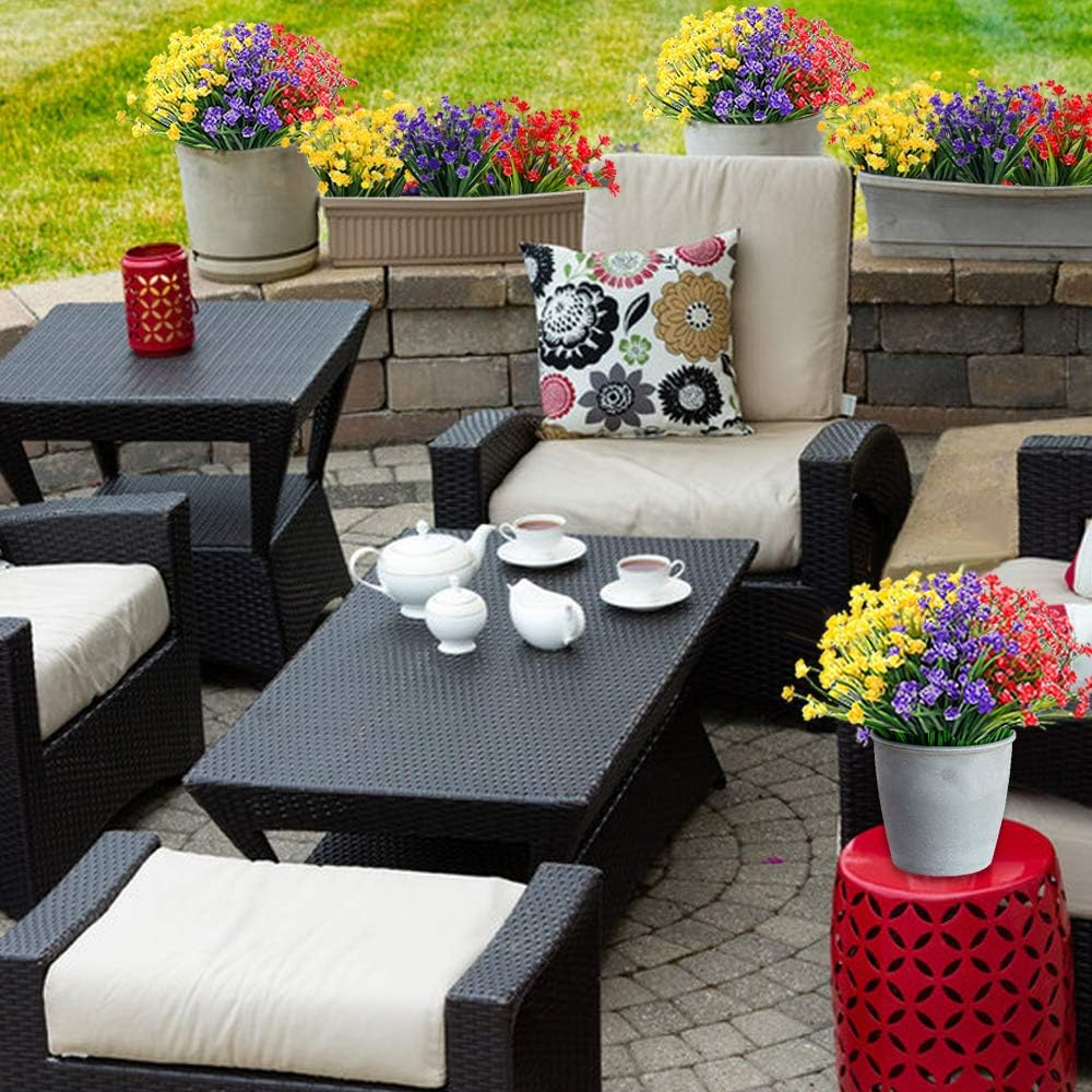 TELDRASSIL 9 Bundles Artificial Flowers Outdoor UV Resistant Fake Plastic Flowers Faux Plastic Shrubs for Indoor Outdoor Window Home Garden Decoration