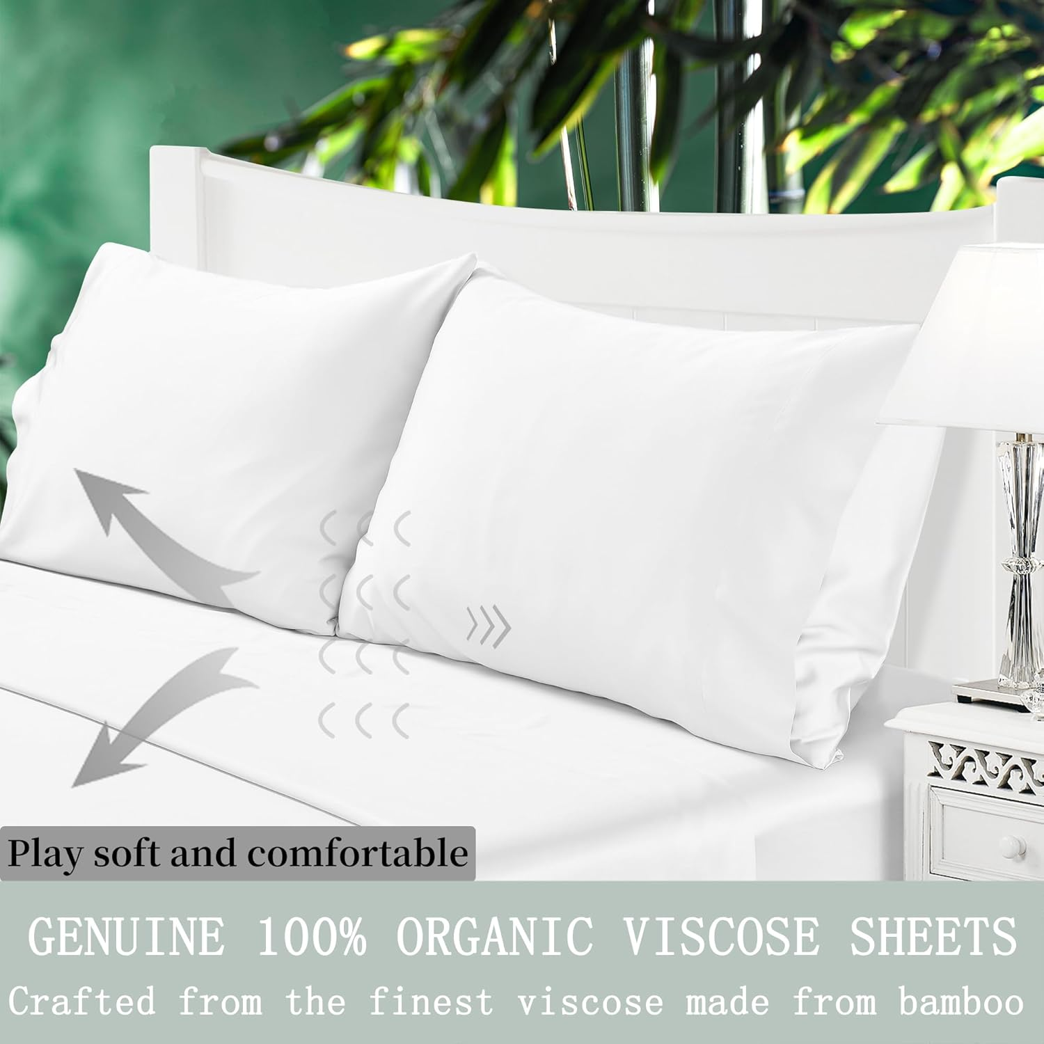 Bamboo Pillow Cases Set of 2 - Cooling Pillowcase 2 Pack with Envelope Closure, Cool Chill & Breathable Pillow Case (20"X30"-Pillowcase(2Pc),White) image number 5