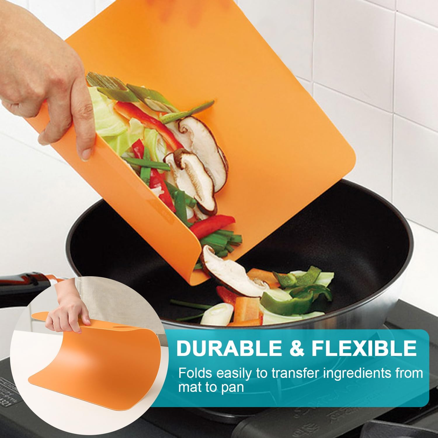 6Pc Cutting Board Set with Food Icons, Large 38X30Cm Plastic Easy-Grip Handles Chopping Mats, Color-Coded for Meat/Fish/Vegetables, Dishwasher Safe image number 1