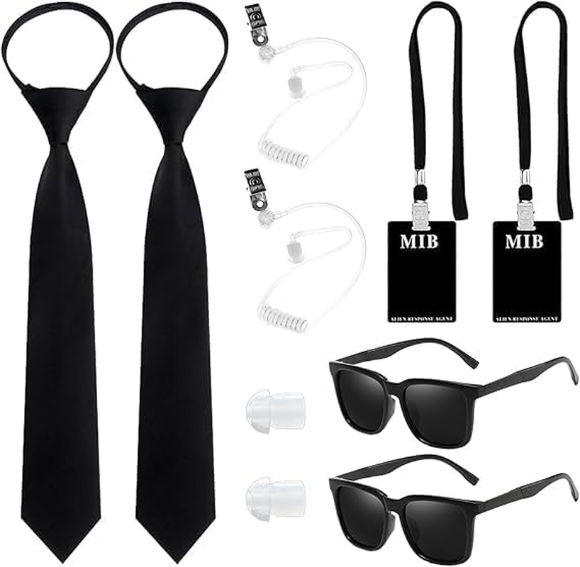 4Pcs Agent Costume Accessories Set, Secret Agent Fancy Dress Kit with ID Card Prop Lanyard Fake Earpiece Ziptie Black Frame Sunglasses for Adults Carnival Halloween Cosplay Dress up Party image number 6