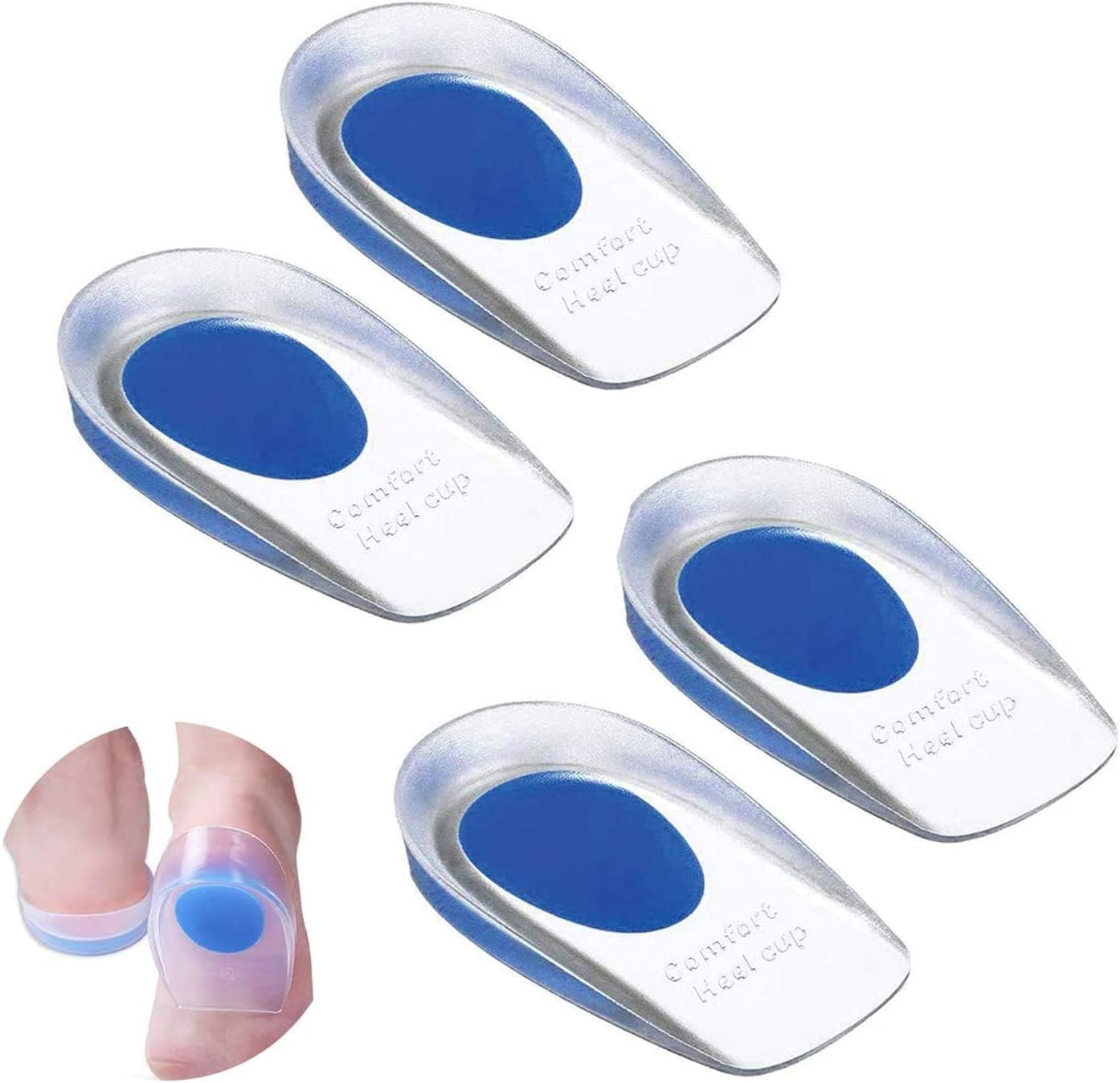 Silicone Gel Heel Cups, Medical Grade Shoe Inserts,Silica Orthotic Gel Pads Cushions Insole for Plantar Fasciitis,Bone Spurs Pain Relief, Sore Heel Pain, Achilles Pain and Foot Care (L) image number 1