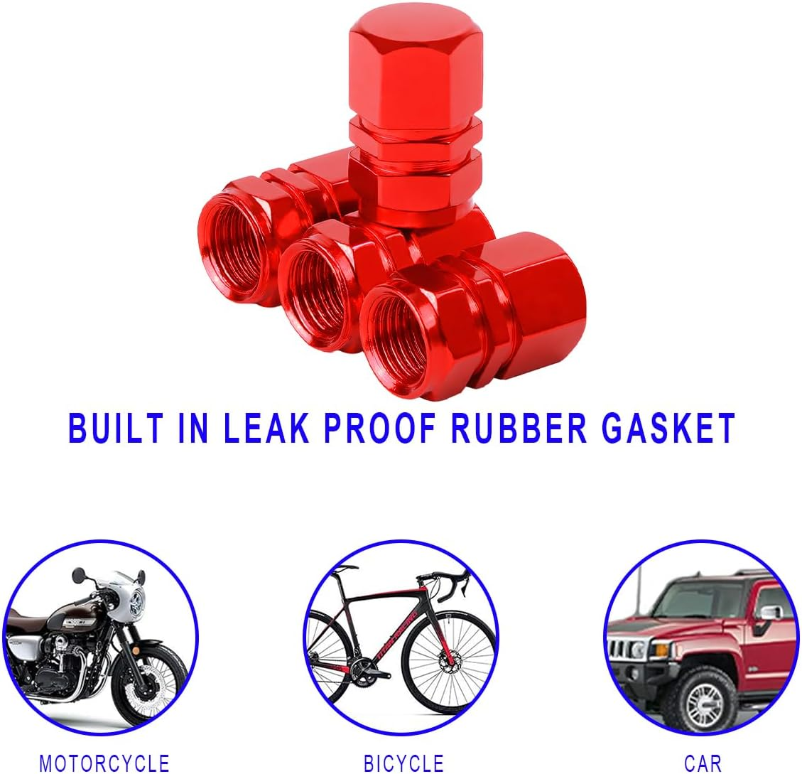 JNNJ 12 Pieces Valve Caps, Car Valve, Metal Caps, Air Cap Cover, Tyre Valve Caps, Aluminium Alloy Air Caps Cover, Metal Car Wheel Tyre Valve Stem Caps, Cars, Suvs (Red) image number 1
