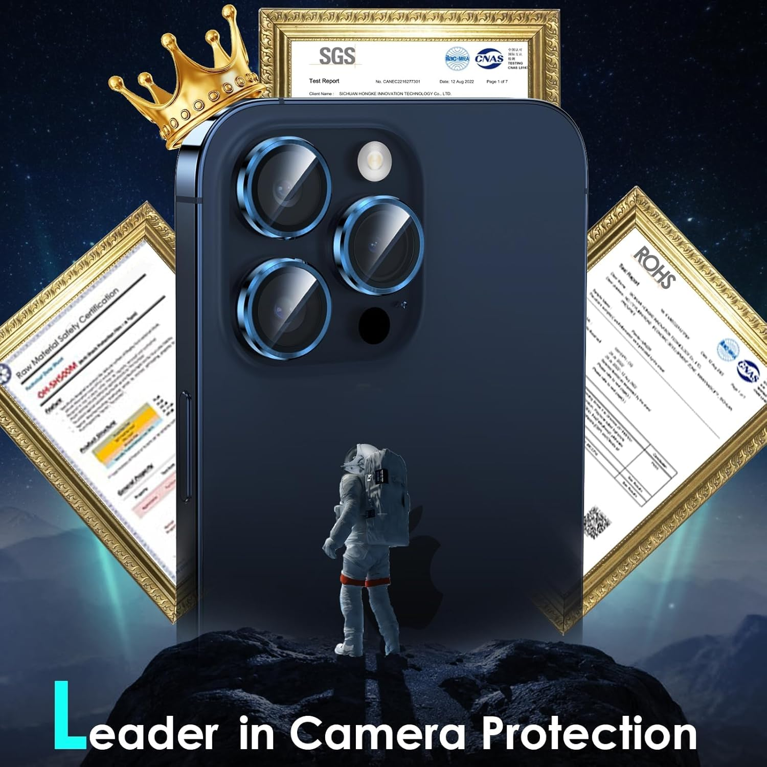 Smasener for Camera Lens Protector for Iphone 15 Pro 6.1In Iphone 15 Pro Max 6.7In,9H Tempered Glass Metal Individual Ring Camera Cover for Iphone 15 Pro 6.1In Iphone 15 Pro Max 6.7In[Blue Titanium]