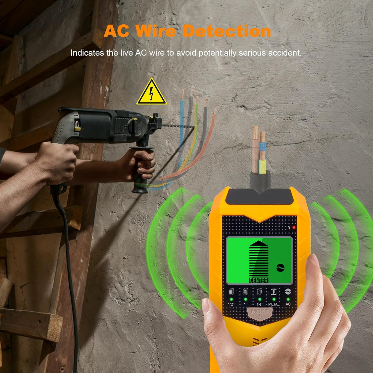 KUUAUX Stud Finder Wall Scanner, 5 in 1 Stud Detector with Smart Microprocessor Chip and HD LCD Display, Beam Finders for Center and Edge of Wood, AC Wire, Joist, Metal and Pipe, Tool Gifts for Men image number 5