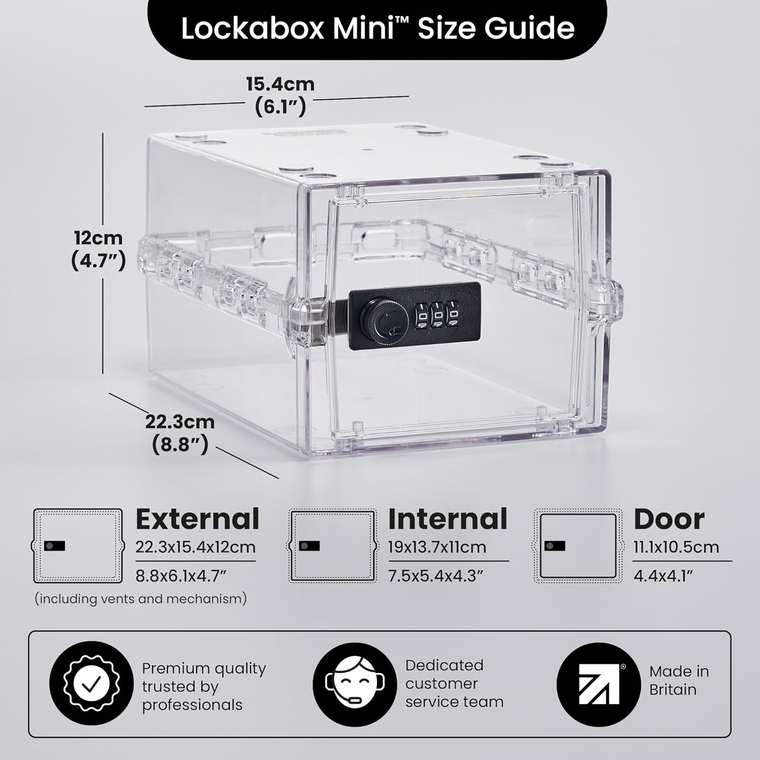 Lockabox Mini&trade; | Small Lockable Box with Combination Lock (A5-Sized) | Mini Storage Lock Box for Small Medicines, Snacks & Mobile Phones | External Size 22.3 X 15.4 X 12 Cm (Crystal) image number 1