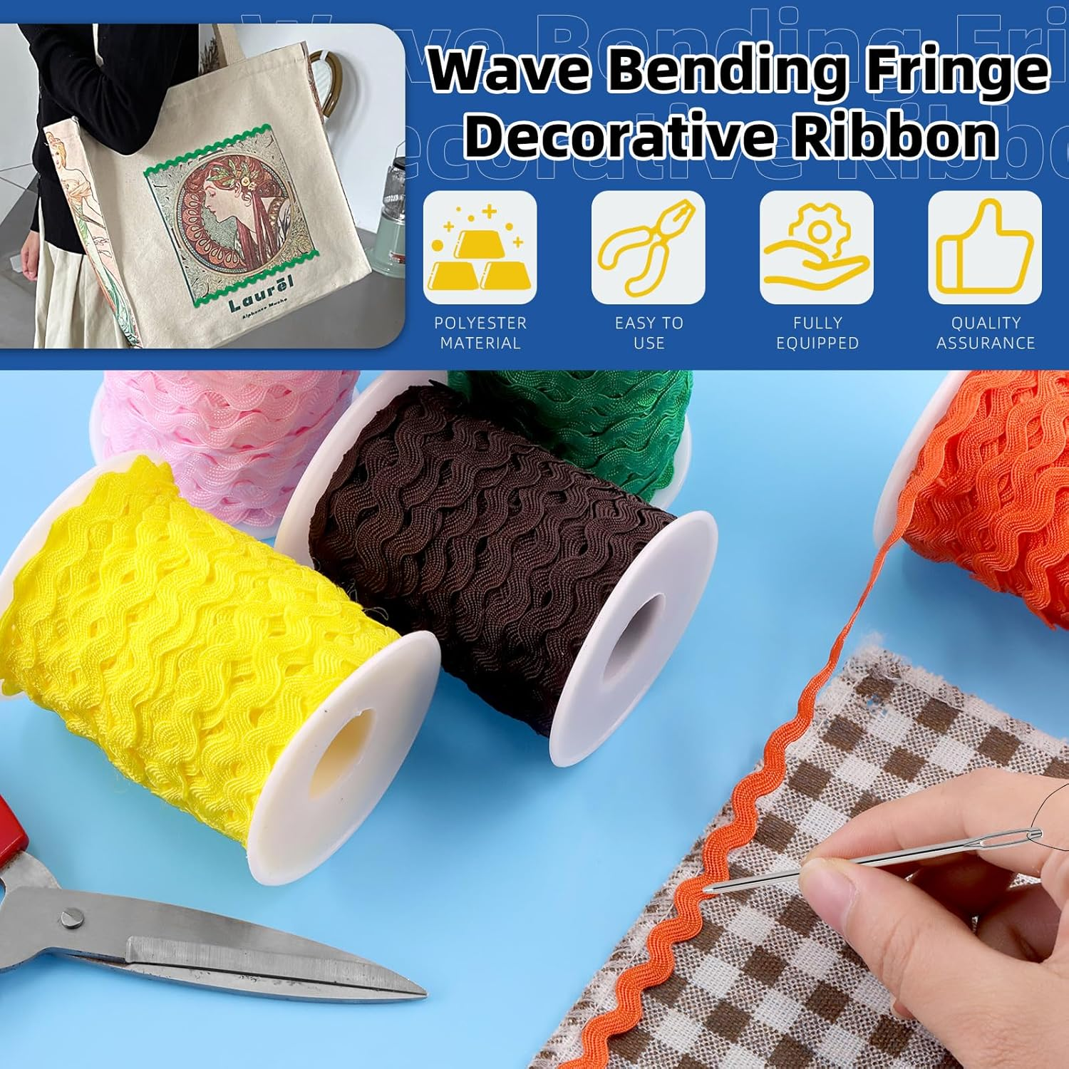 Glarks 1Pcs 27Yard/25M Green Rick Rack Trim Ribbon Wave Sewing Bending Fringe Trim for DIY Sewing Crafts Wedding Bridal Dress Embellishment Party Decoration Gift Wrapping Supplies - Coffee Color image number 3