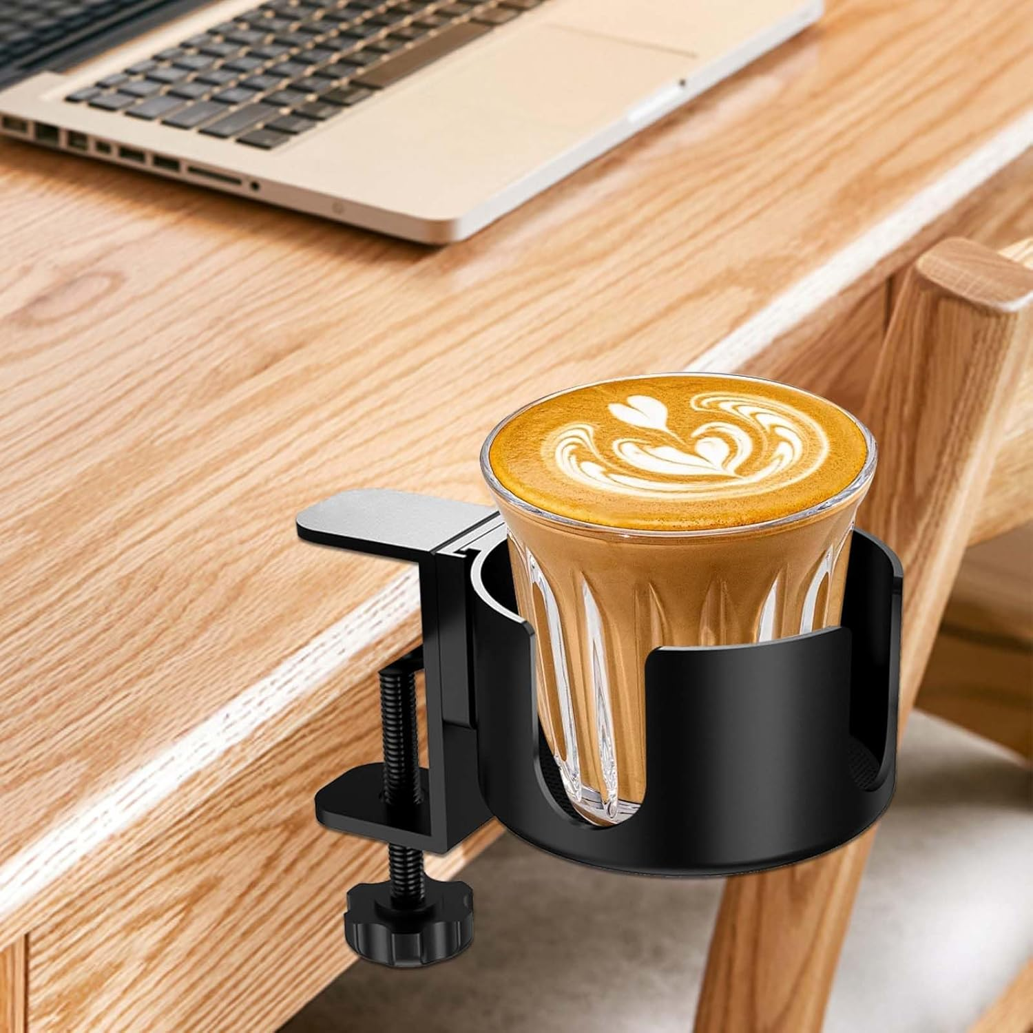 Creative Table Drink Holder, Desk Cup Holder Made of Aluminum Alloy, Adjustable Table Cup Holder Clamp, Desk Bottle Holder Easy to Install, for Water, Drinks, Coffee Cup (Black) image number 1