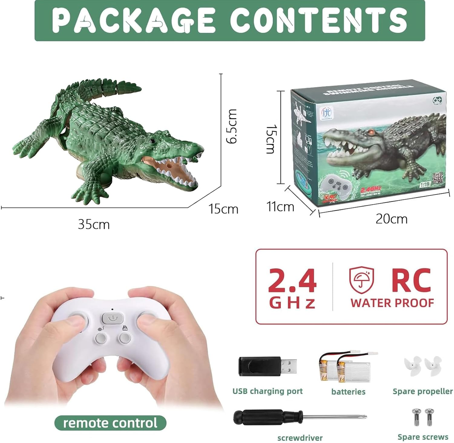 Remote Control Crocodile High Simulation RC Crocodile Boat Water Toys for Swimming Pool Lakes Bathroom, Great Gift RC Boat Alligator Toys for 6+ Year Old Boys and Girls image number 4