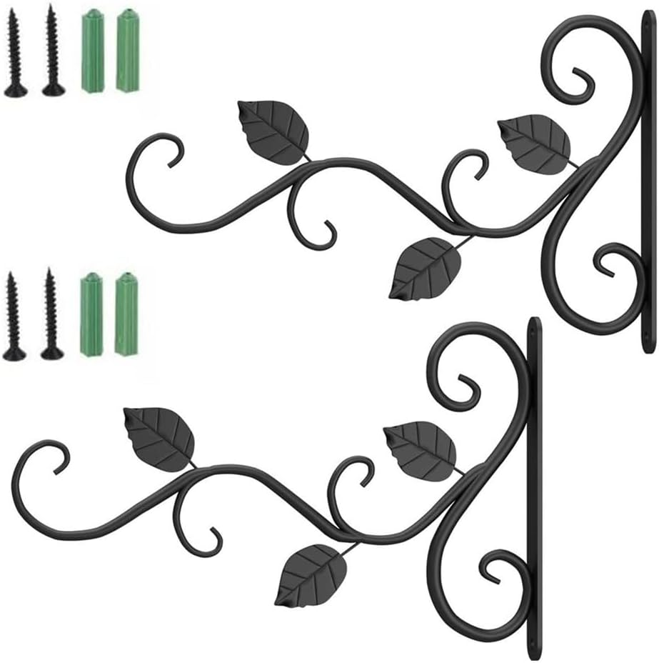 Outdoor Plant Hooks, Wanfoou 2Pcs Indoor Outdoor Plant Hooks, Hangers for Hanging Baskets, Iron Wall Metal Hooks Plant Hanger Bracket, Hooks for Bird Feeders（Black） image number 2