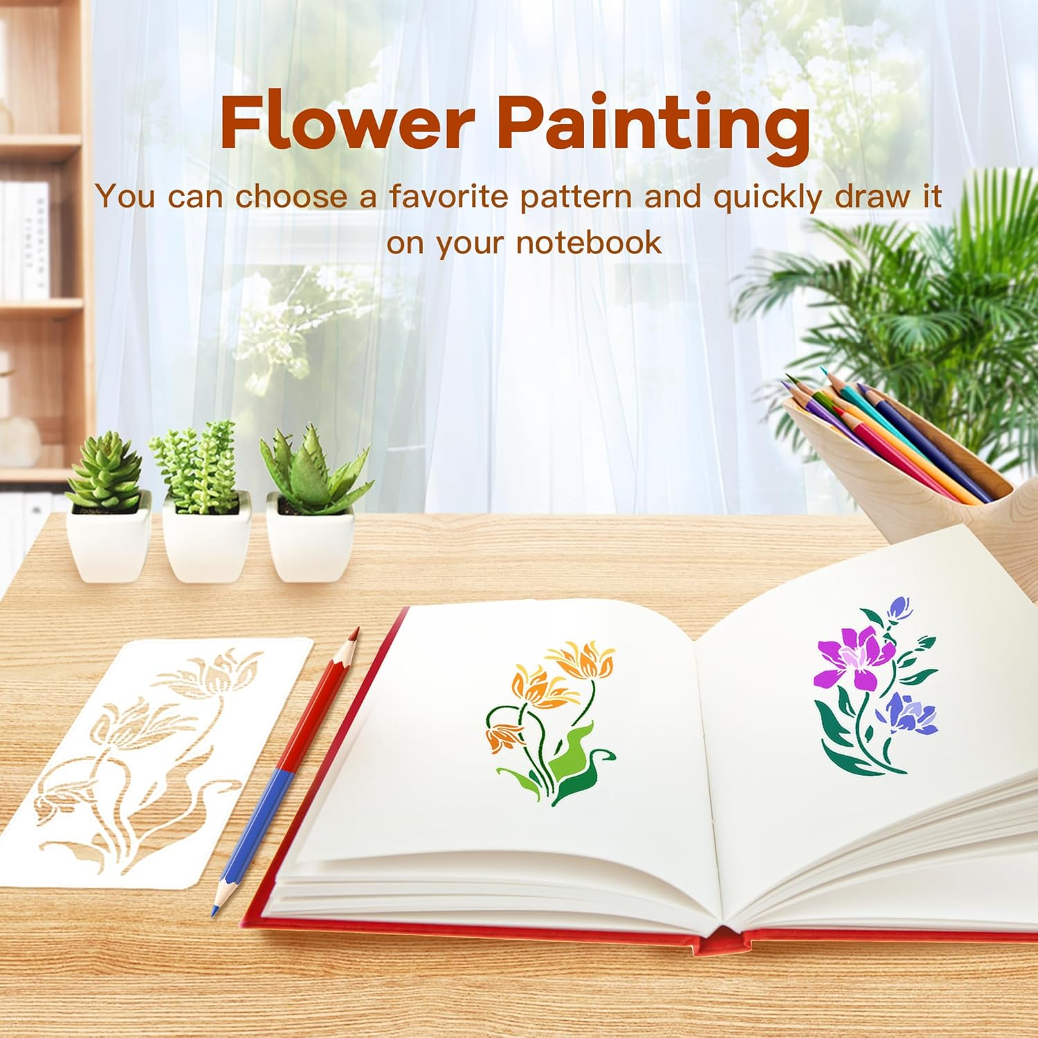 Flower Stencils for Painting,Stencils for Crafts Reusable,Diy Decoration 17Pcs
