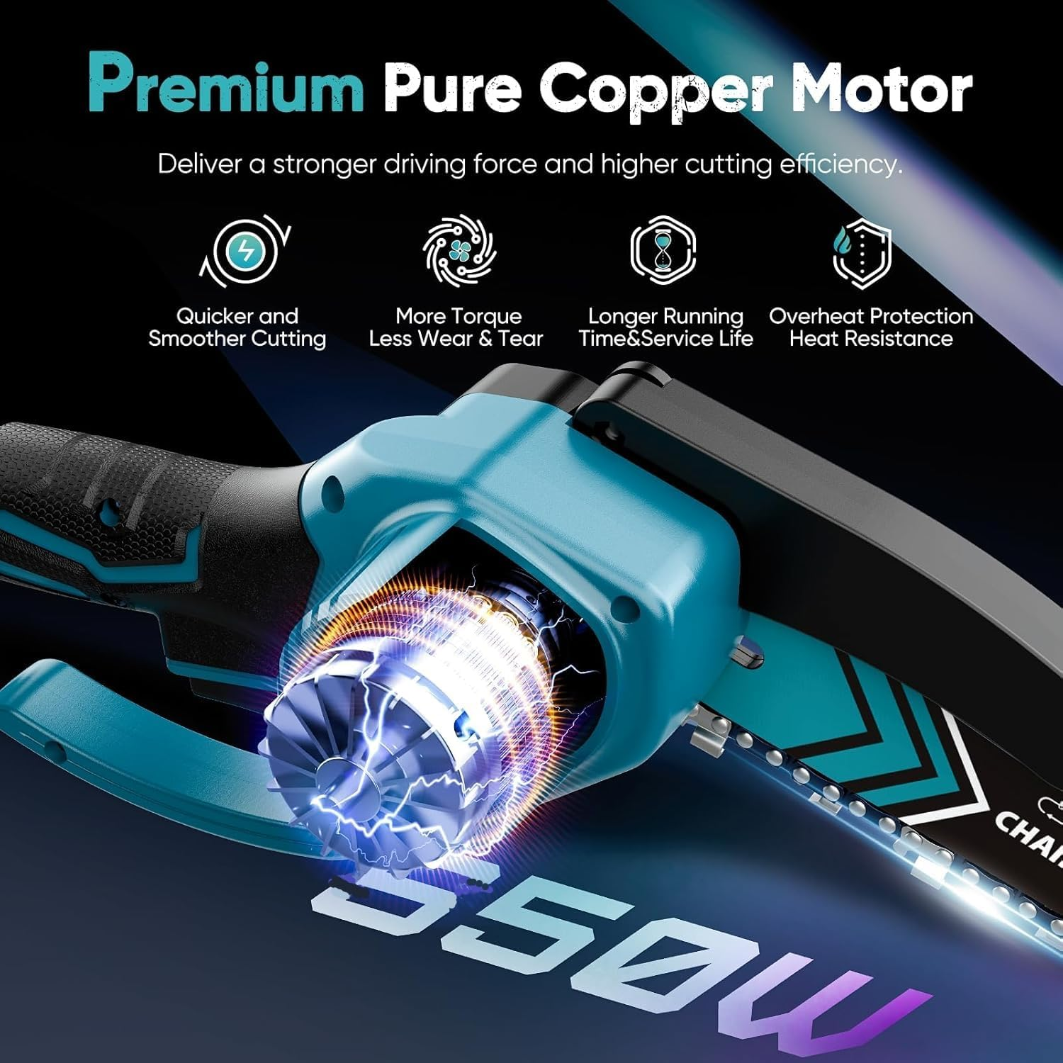 Mini Chainsaw Cordless 6 Inch, Handhled Chainsaw with 2 Batteries & Auto Oiling System, Electric Chain Saw for Tree/Wood Cutting, Christmas Birthday Gifts for Men Dad Him Stocking Stuffers image number 4