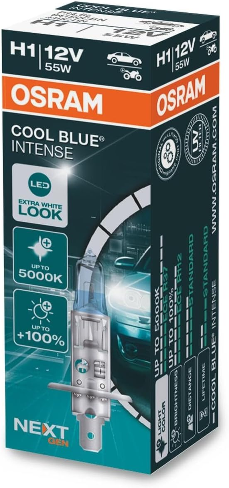 OSRAM Cool Blue&reg; Intense HIR2, +100% More Brightness, up to 5,000 K, Halogen Headlight Lamp, LED Look, Folding Box (1 Lamp) image number 3