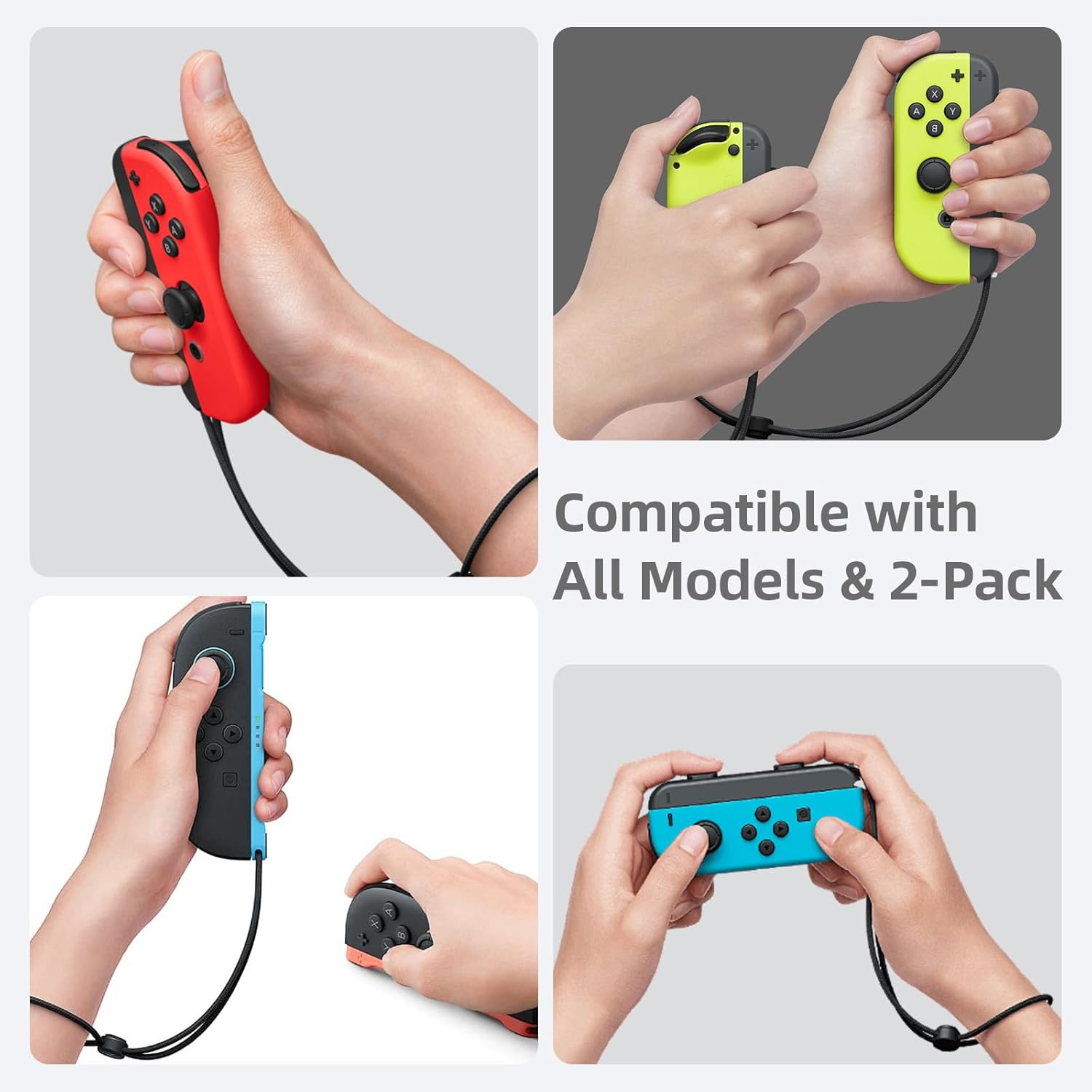 Hzqzaoan 2 Pack Wrist Strap for Switch Joycons Strap Grips - Official Style Enhanced Wristband for Switch Sports Games, Anti-Slip Secure Accessories for Nintendo Switch Joycon Controller (Black)