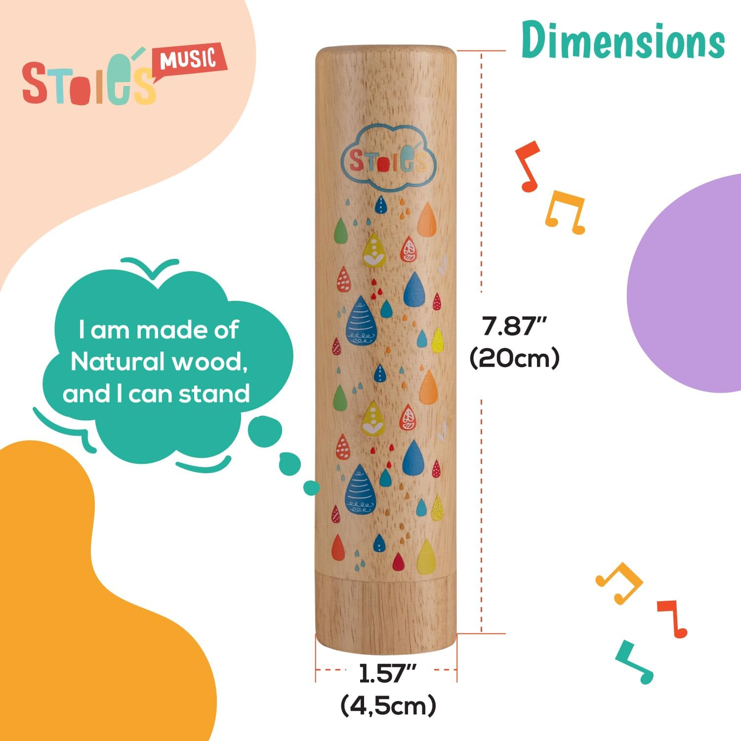 Stoie'S Wooden Rain Stick Instrument for Kids, Support Music Exploration, Coordination and Rhythm Baby Toy, Soothing Sound for Sensory Play, Durable Rainmaker of Kid-Friendly Size, 1 Pack