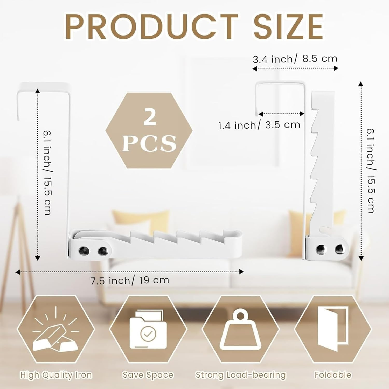 2PCS over the Door Hook，Door Hooks Foldable over Door Hanger for Hanging Clothes，Door Hanger with 5 Groves, over Door Hook for Coats, Pants, Bags, Hats, Scarves (White, Black) ﻿ image number 2