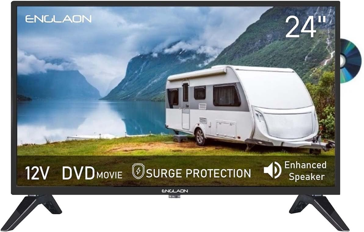 ENGLAON 24 Inch HD TV with LED 12V Display and Built-In DVD Player for Caravan Motorhome Camper Boat or RV image number 3