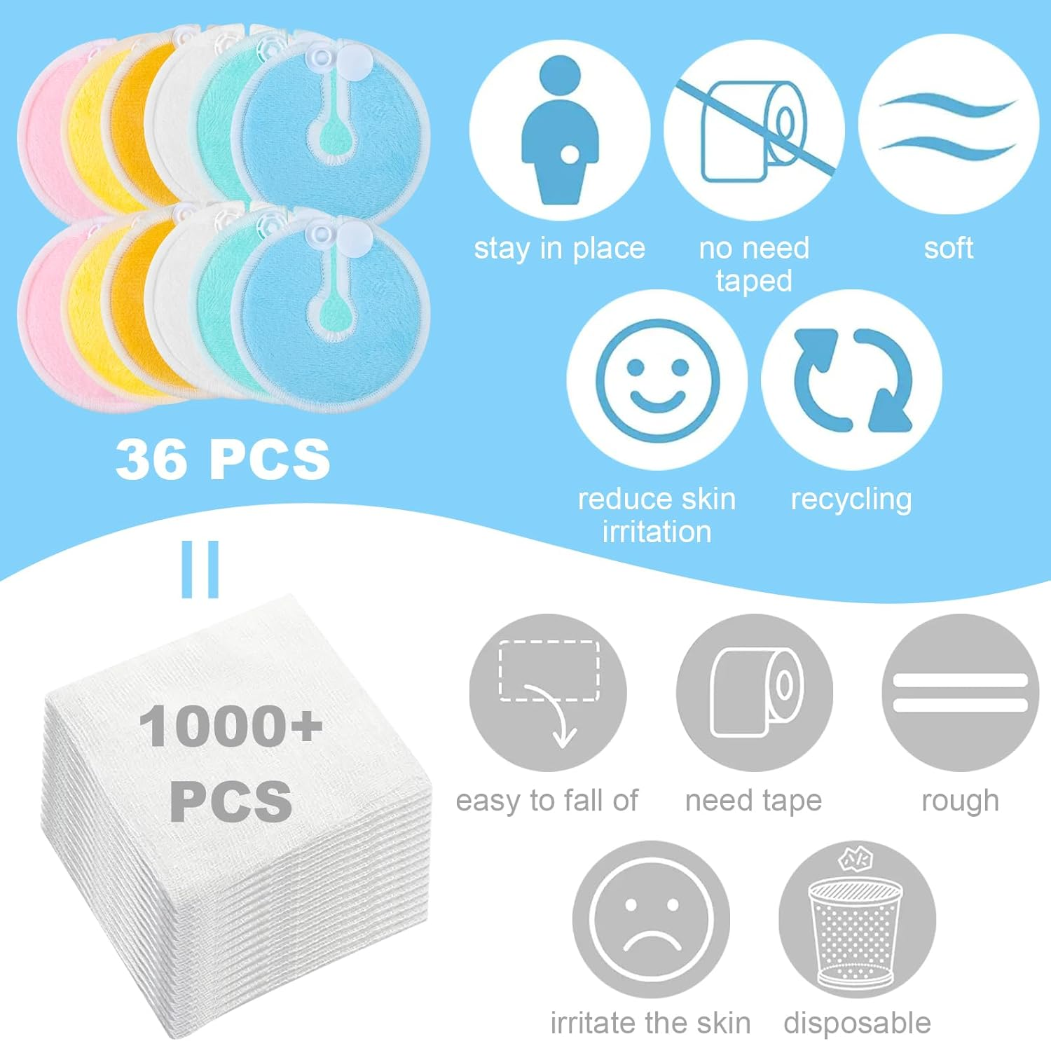 36 Packs G Tube Button Pad Feeding Tube Pads G Tube Button Covers Reusable Breast Feeding Pads Abdominal Dialysis Feeding Tube Supplies for Kid Breastfeeding Stay Dry (One Size) image number 6
