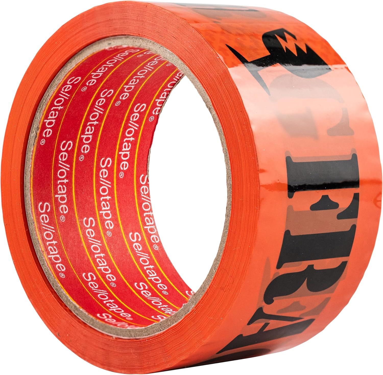 Sellotape Fragile Tape, Orange, High Visibility Packaging Tape, Water-Based Acrylic Adhesive, Ideal for Sealing Fragile Packages, 48Mm X 50M Roll