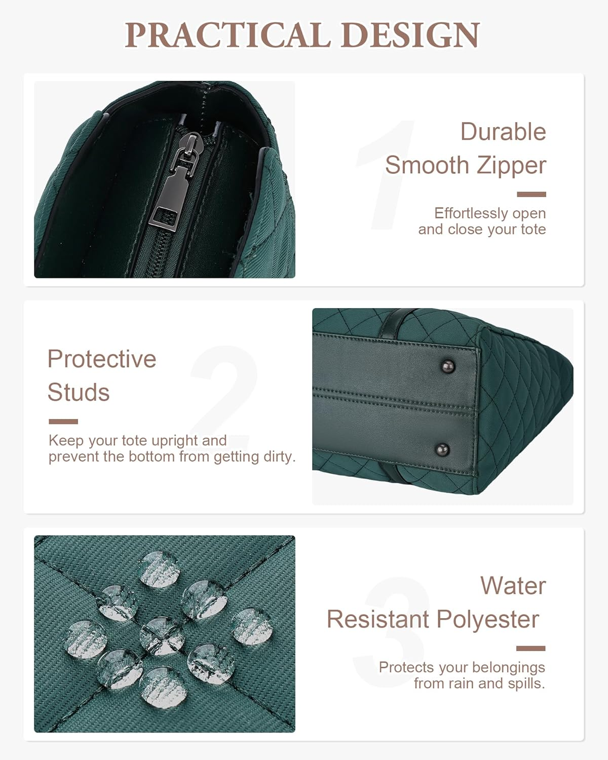 Quilted Laptop Bag for Women,Vaschy Puffer Work Tote Bag Office Briefcase Handbag Shoulder Bag for Business,Travel,College, Fits 15.6In Laptop - Green image number 4