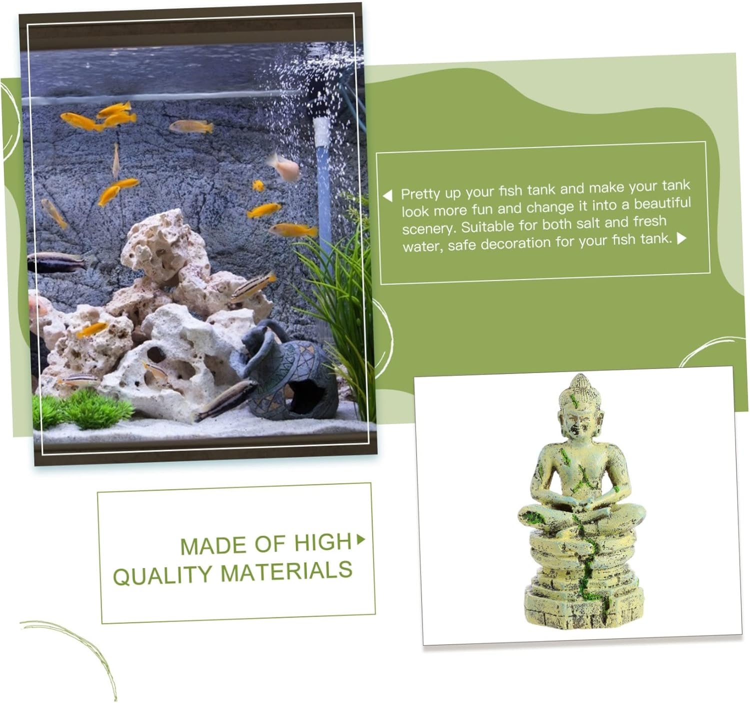 PENIKOKO Unique Aquarium Landscape Fish Tank Ornament Resin Buddha DIY Decor for Pet Fish