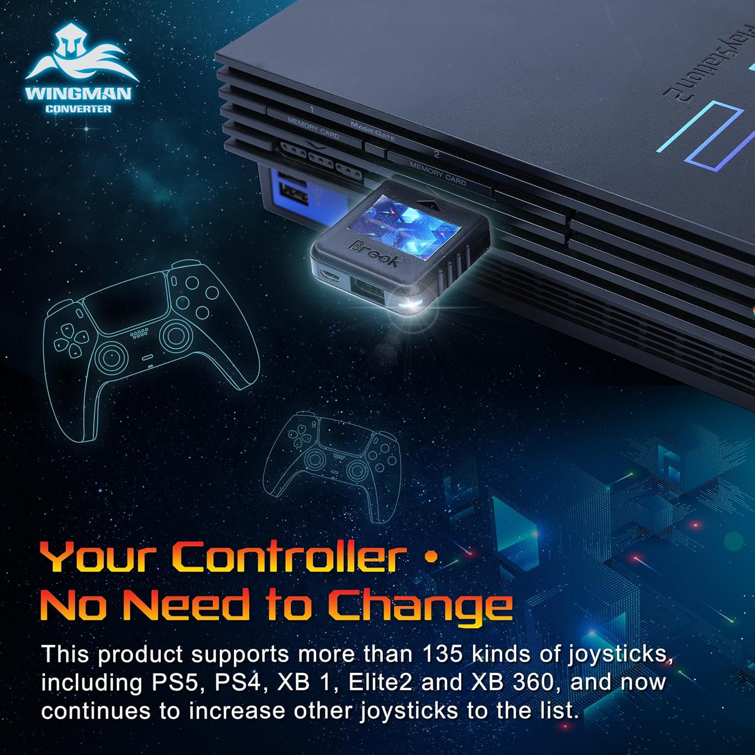 Brook Wingman PS2 Converter with Keychain - Wireless Version of PS4/3 to PS2/1, Retro Consoles Converter on PS2/ PS1/PS Classic Consoles, for PS Retro Consoles [Exclusive Version] image number 3
