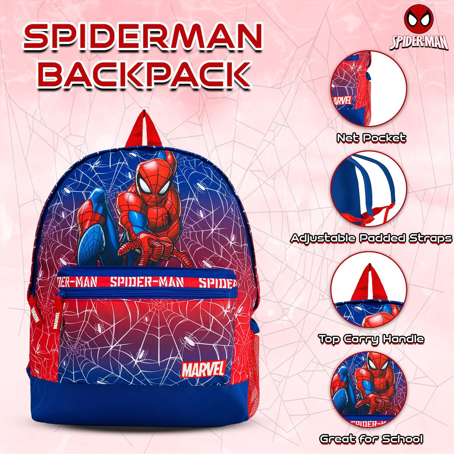 Marvel Spiderman Backpack 4 Piece School Set with Lunch Bag, Pencil Case & Water Bottle | Boys Rucksack with Padded Adjustable Straps &ndash; School Supplies image number 6