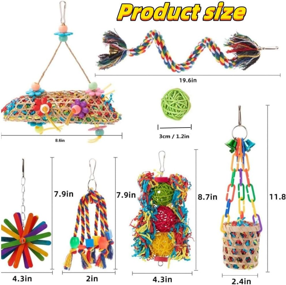 16 Pcs Bird Toys,Parrot with Colorful Chewing Shredding Foraging,Perches,Parakeet Toys for Rope Bungee image number 1
