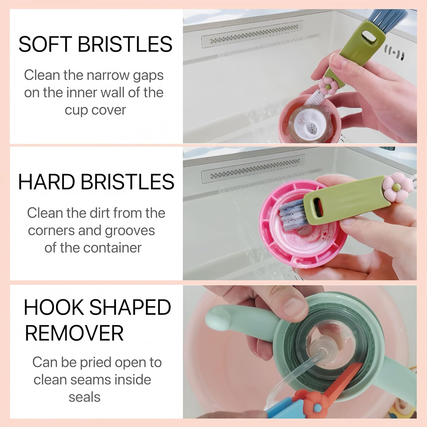 3 in 1 Cup Lid Cleaning Brush, Multifunctional Bottle Cleaning Brush, 2024 New Water Bottle Cleaner Brush, Portable Cup Lid Gap Cleaner, Home Kitchen Crevice Brush Tools (3 PCS) image number 5