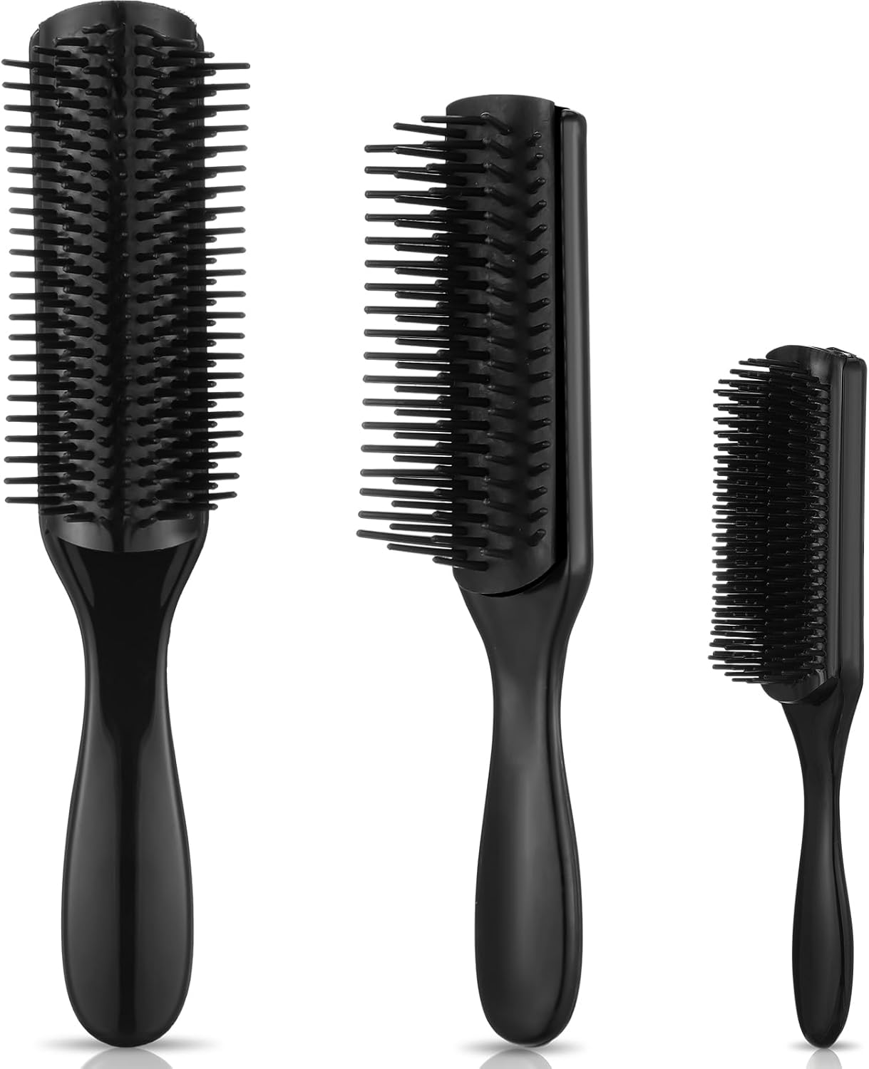 Patelai 3 Sizes 9-Row and 5-Row Cushion Nylon Hair Brush for Natural Hair, Travel Detangling Brush Comb for Women Men Volumizing Shaping Separating Defining Curls Hair Salon (Black)