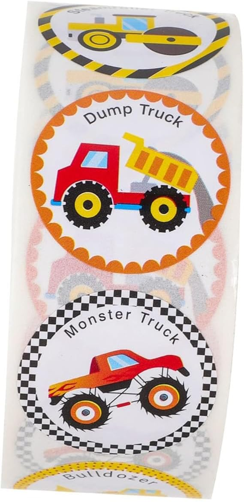 1Pcs Construction Truck Stickers for Kids Boys, round Vehicle Reward Decals with Bright Cartoon Design, Lightweight Safe Motivational Stickers for Home School Classroom Office Use image number 1
