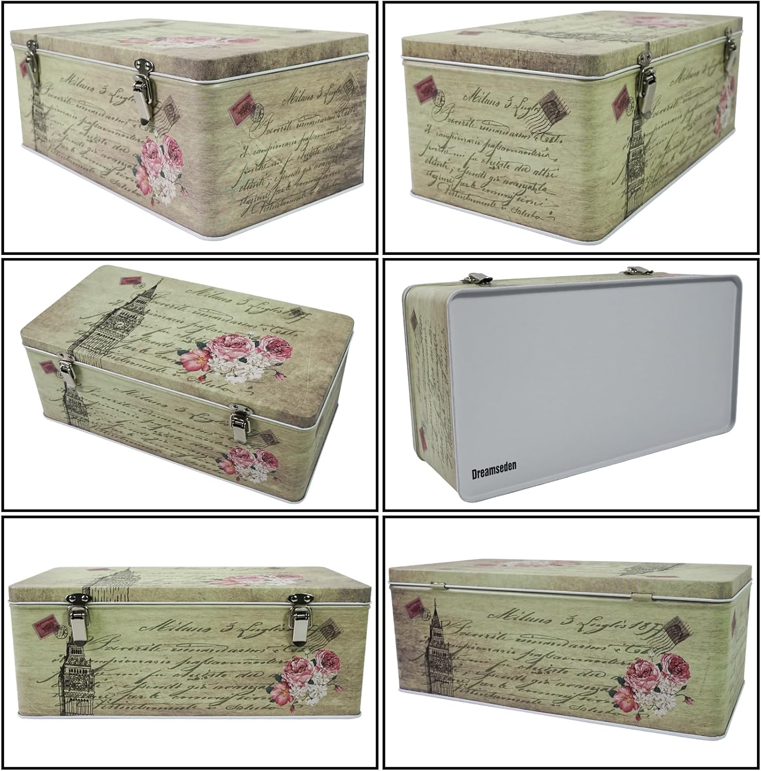 Dreamseden Tin Storage Box Set of 3 - Small Keepsake Box with Lid, 11.5L X 6W X 4.375H In, Vintage Decorative Memory Case Gift Boxes for Keepsakes Letter Photos Seed Tea Coffee