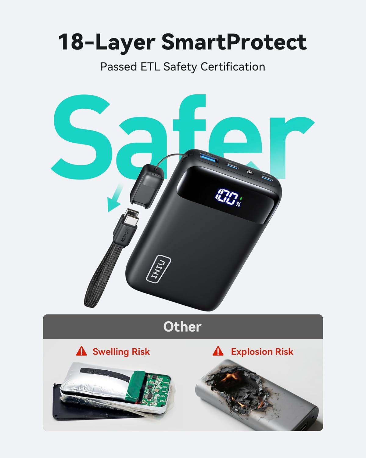 INIU Power Bank, Smallest 22.5W 20000Mah Power Bank with Attached USB C Cable, Fast Charging Portable Charger, Travel Essential Battery Ban Compatible with Iphone 17 16 Samsung S26 S25 Google Ipad image number 6