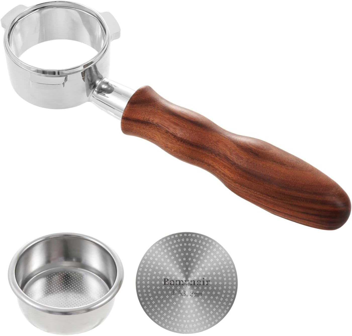 Bottomless Portafilter 54Mm with Espresso Puck Screen, Bottomless Portafilter for Breville All 54Mm Espresso Machine Barista Express Bambino Stainless Etc.Steel Solid Wood (Curved Wood)