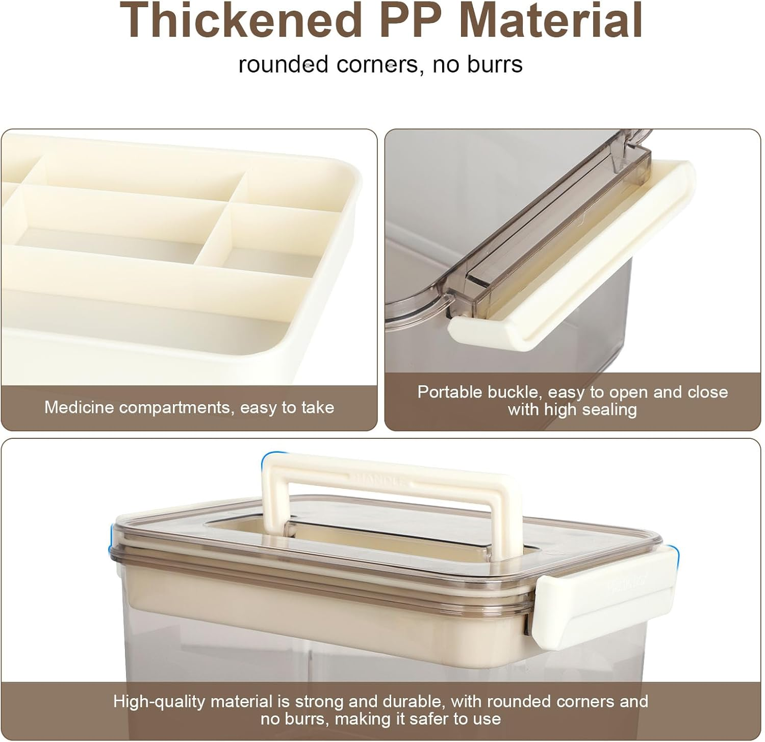 Kakeyrun Medicine Storage Box, 1-Pack Pill Bottle Organizer with Handles & Multi-Layer, Family First Aid Box Medicine Box Organizer (Small) image number 6