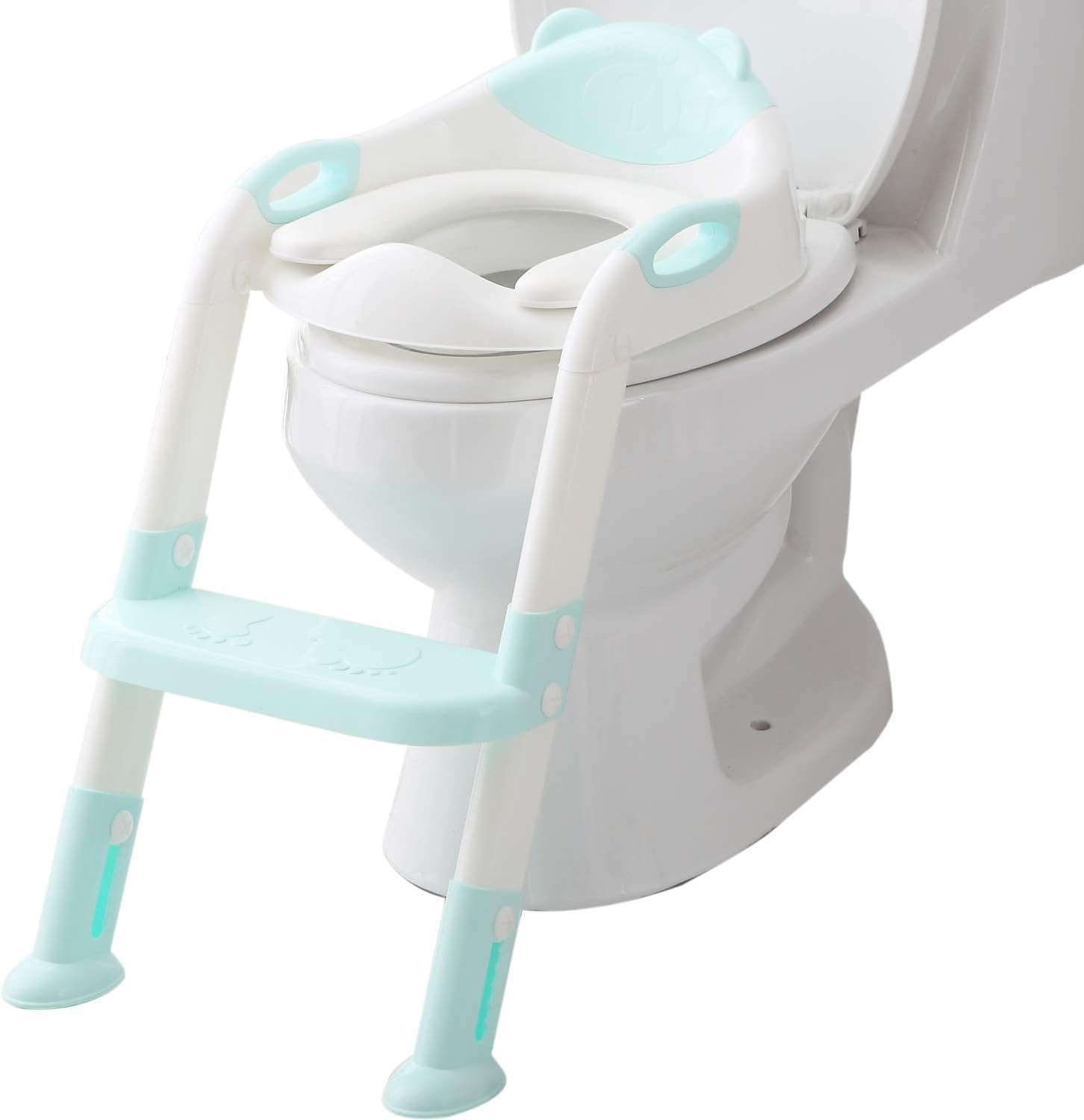 Potty Training Seat for Toddlers and Kids with Step Ladder and Soft Cushion, Universal Toilet Seat for Home Use, Non-Slip, Easy to Clean (Blue) - Mecus