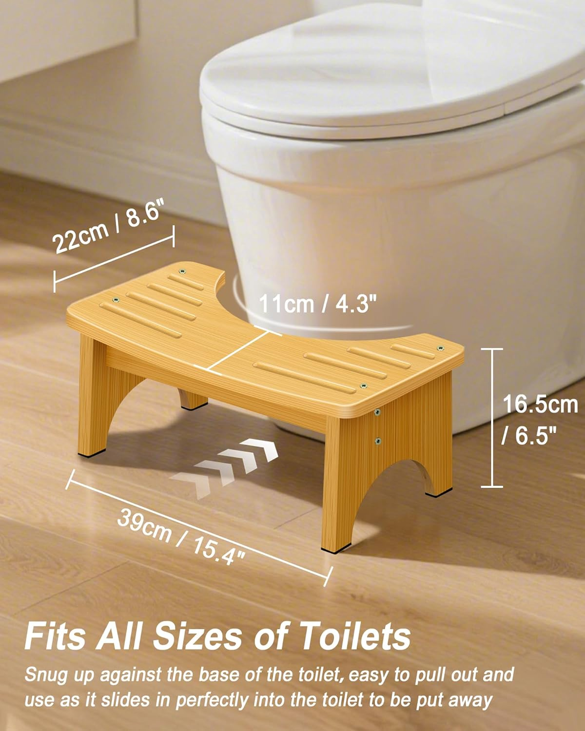 Bamboo Toilet Stool - 6.5 Inch Non-Slip Squat Stool for Adults and Kids, Portable Bathroom Foot Support, Easy to Use and Clean, Helps Improve Potty Posture and Comfort image number 3